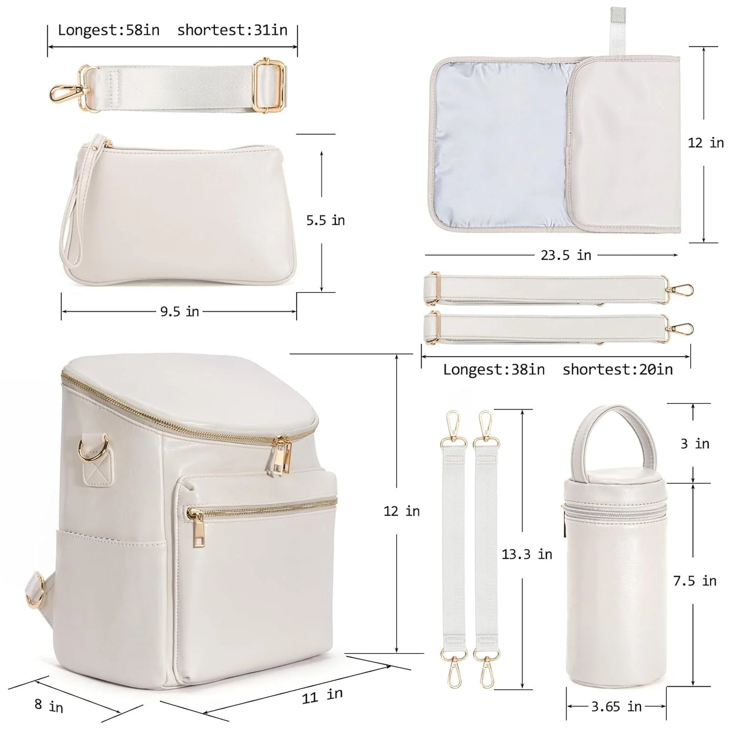 Sac à Langer Chic – Camel & Blanc – Grande Capacité, Multi-Poches & Accessoires Inclus