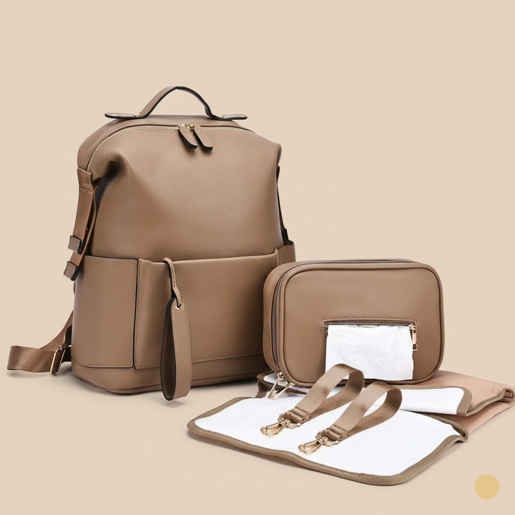 Sac à Langer Multifonction en Cuir PU – Grande Capacité | Modèles Camel, Beige, Noir & Marron | Maman Chic & Organisée