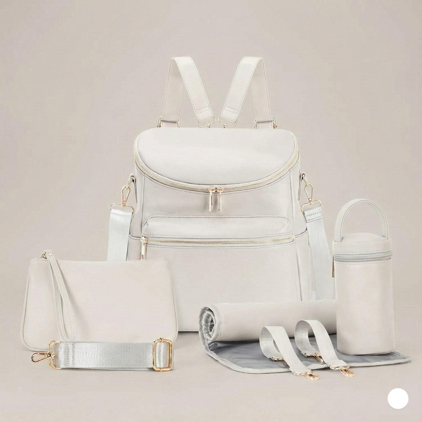 Sac à Langer Chic – Camel & Blanc – Grande Capacité, Multi-Poches & Accessoires Inclus