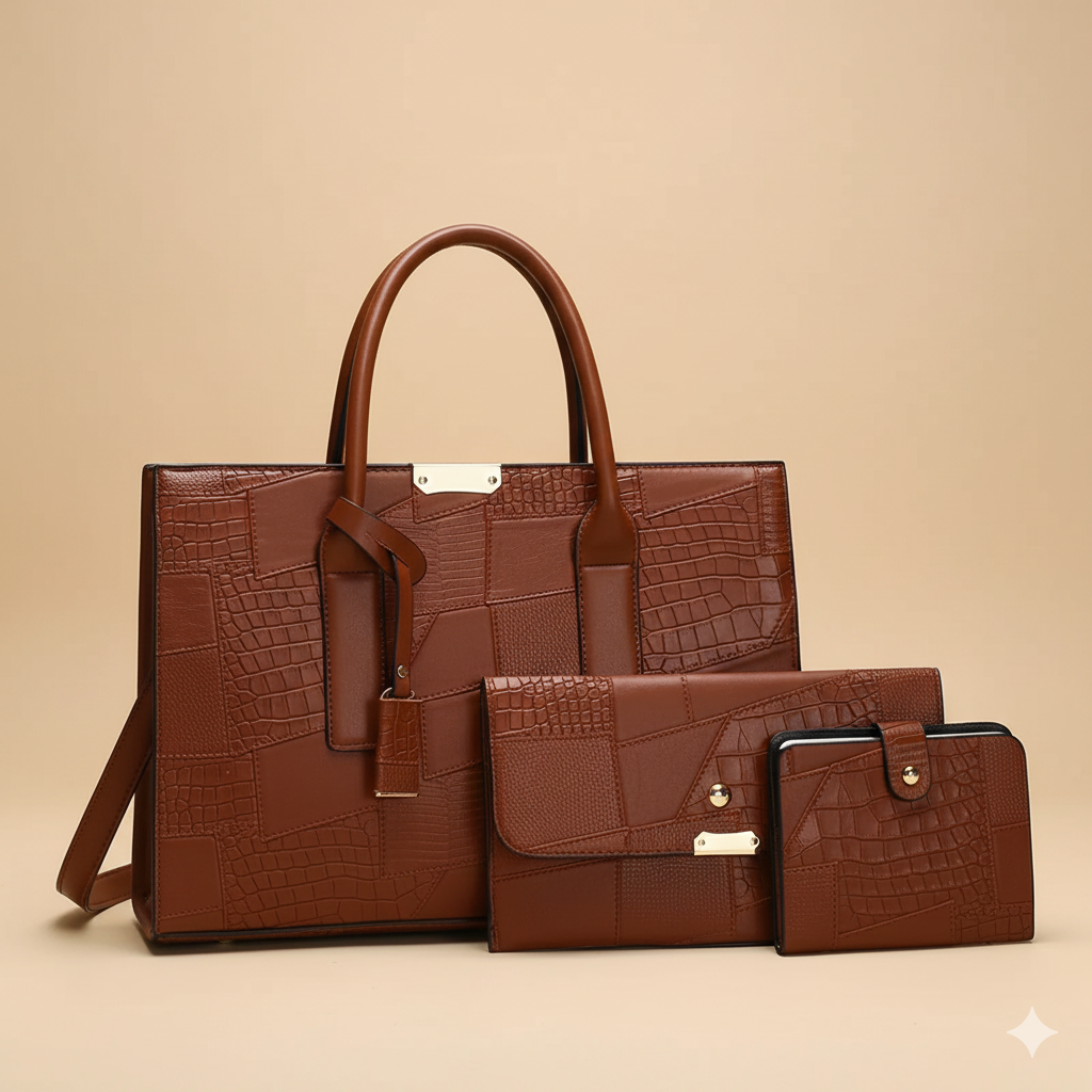 Sac Chic Texturé 4-en-1 – Cabas Élégant Femme | Look Vintage & Multifonction | MamanChicBag