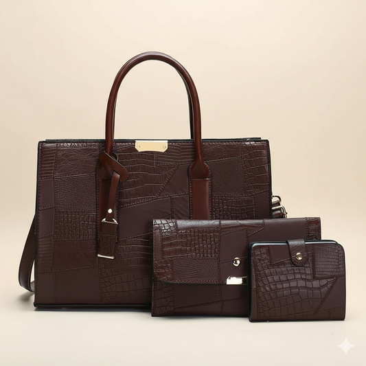 Sac Chic Texturé 4-en-1 – Cabas Élégant Femme | Look Vintage & Multifonction | MamanChicBag