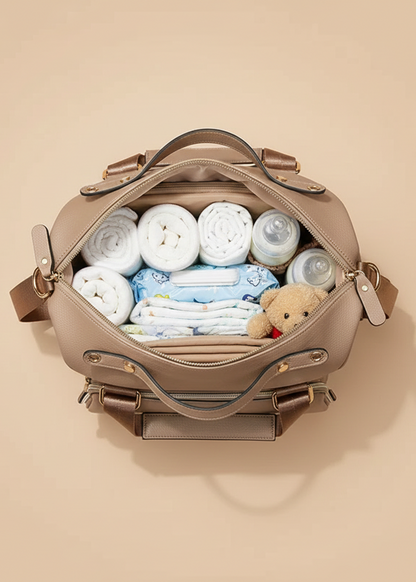 Sac à Langer Multifonction en Cuir PU – Grande Capacité | Modèles Camel, Beige, Noir & Marron | Maman Chic & Organisée