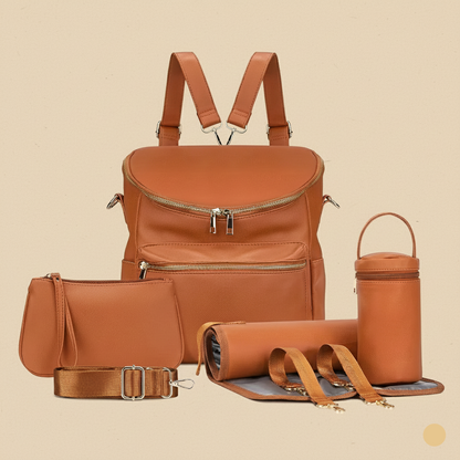 Sac à Langer Chic – Camel & Blanc – Grande Capacité, Multi-Poches & Accessoires Inclus