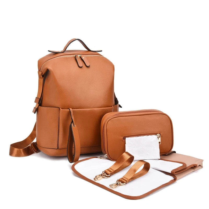 Sac à Langer Multifonction en Cuir PU – Grande Capacité | Modèles Camel, Beige, Noir & Marron | Maman Chic & Organisée