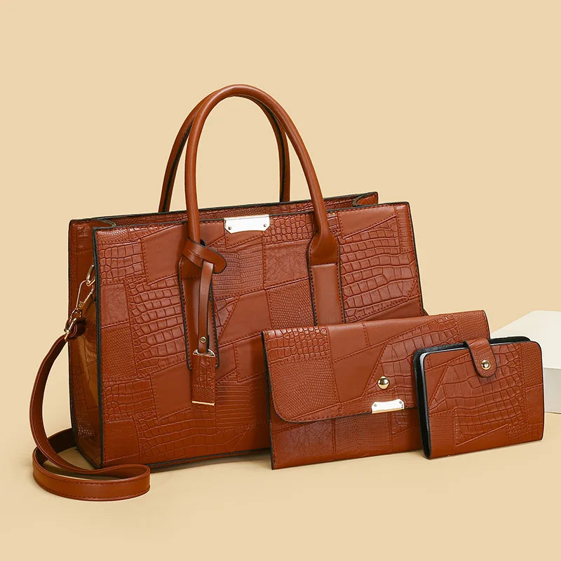 Sac Chic Texturé 4-en-1 – Cabas Élégant Femme | Look Vintage & Multifonction | MamanChicBag