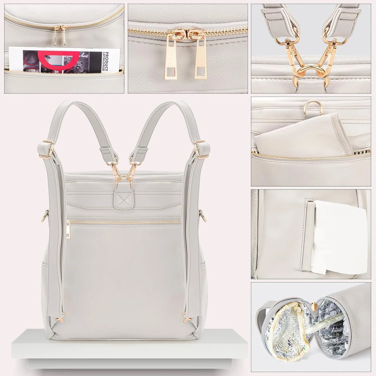 Sac à Langer Chic – Camel & Blanc – Grande Capacité, Multi-Poches & Accessoires Inclus