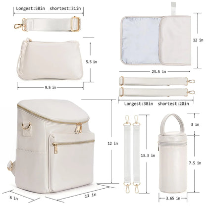 Sac à Langer Chic – Camel & Blanc – Grande Capacité, Multi-Poches & Accessoires Inclus