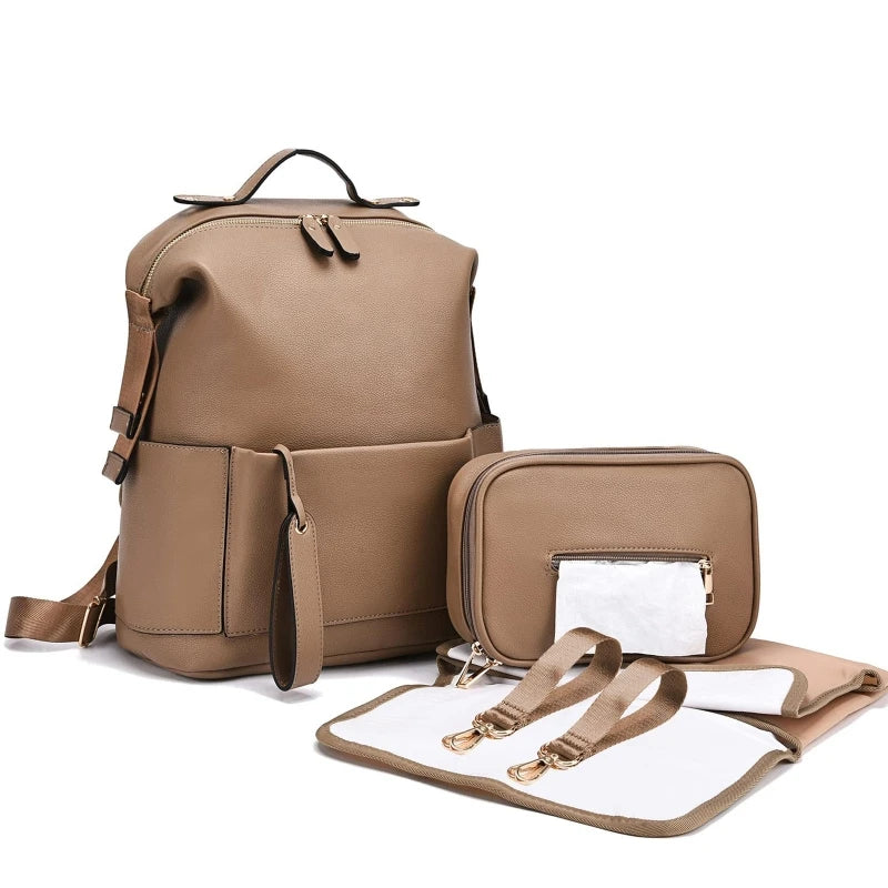 Sac à Langer Multifonction en Cuir PU – Grande Capacité | Modèles Camel, Beige, Noir & Marron | Maman Chic & Organisée